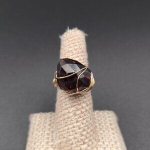 Size 7 Gold Plated Over Sterling Silver Wire Rough Garnet Stone Ring A6508